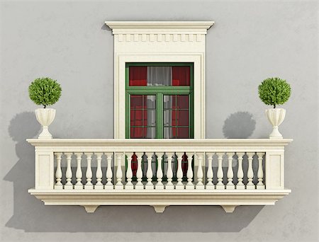 drape palace - Gray classic facade with stone balcony and window -3D rendering Foto de stock - Super Valor sin royalties y Suscripción, Código: 400-07796786
