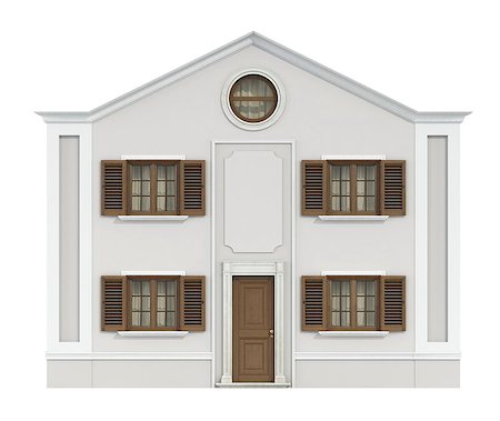 pilastra - Classic house with wooden windows and front door isolated on white-3d rendering Foto de stock - Royalty-Free Super Valor e Assinatura, Número: 400-07796787