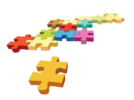 Several colorful pieces of jigsaw puzzle over a white background. Stock Photo - Budget Royalty-Free & Subscription, Code: 400-07796798