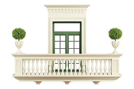 pilaster - Classic balcony balustrade with window isolated on white - 3D rendering Stockbilder - Microstock & Abonnement, Bildnummer: 400-07796791
