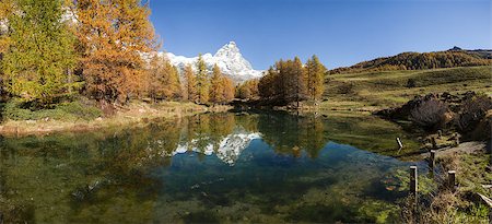 Matterhorn and Blue Lake in autumn sunny day, Aosta Valley Stock Photo - Budget Royalty-Free & Subscription, Code: 400-07796812