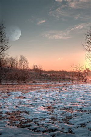 dfaagaard (artist) - Morning moon and sunrise landscape from a cold spring morning. Stock Photo - Budget Royalty-Free & Subscription, Code: 400-07796849