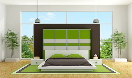 simsearch:400-07796866,k - Modern bedroom with minimalist bedroom and wardrobe - 3D Rendering Stock Photo - Budget Royalty-Free & Subscription, Code: 400-07796867