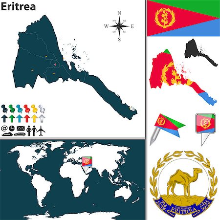 simsearch:400-07796897,k - Vector of Eritrea set with detailed country shape with region borders, flags and icons Foto de stock - Super Valor sin royalties y Suscripción, Código: 400-07796902
