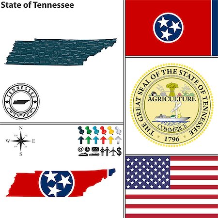 simsearch:400-07795478,k - Vector set of Tennessee state with flag and icons on white background Photographie de stock - Aubaine LD & Abonnement, Code: 400-07796919