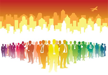 Large crowd of businesspeople standing over white city Stock Photo - Budget Royalty-Free & Subscription, Code: 400-07797125