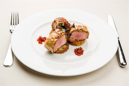 Roasted juicy beef steak with potato pancakes Stock Photo - Budget Royalty-Free & Subscription, Code: 400-07791645