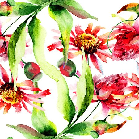 simsearch:400-07291175,k - Seamless wallpaper with wild flowers, watercolor illustration Foto de stock - Super Valor sin royalties y Suscripción, Código: 400-07792306