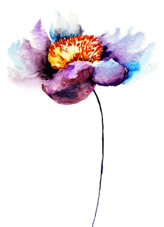 peony art - Decorative blue flower, watercolor illustration Stock Photo - Budget Royalty-Free & Subscription, Code: 400-07792326