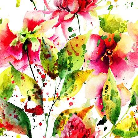 simsearch:400-07291175,k - Spring seamless pattern with flowers, watercolor illustration Foto de stock - Super Valor sin royalties y Suscripción, Código: 400-07792390