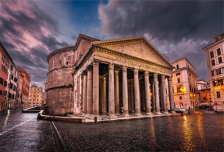 pantheon, rome, italy - Piazza della Rotonda and Pantheon in the Morning, Rome, Italy Stock Photo - Budget Royalty-Free & Subscription, Code: 400-07792430