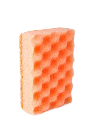 sponge with suds - Orange sponge for washing dishes isolated on white background Stock Photo - Budget Royalty-Free & Subscription, Code: 400-07792581