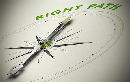 Compass with the text right path, concept image for good direction. green and beige tones Stock Photo - Budget Royalty-Free & Subscription, Code: 400-07792760