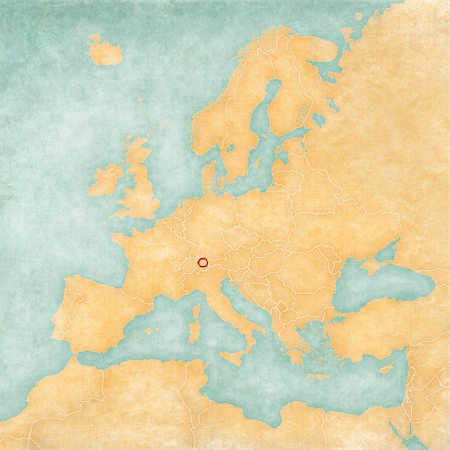 europe sepia - Liechtenstein on the map of Europe. The Map is in vintage summer style and sunny mood. The map has a soft grunge and vintage atmosphere, which acts as watercolor painting on old paper. Stock Photo - Budget Royalty-Free & Subscription, Code: 400-07793539