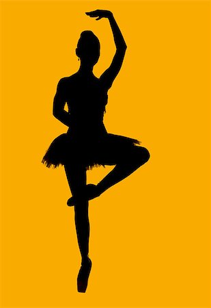 simsearch:640-01360056,k - Black silhouette of ballerina isolated over yellow background Foto de stock - Super Valor sin royalties y Suscripción, Código: 400-07793840