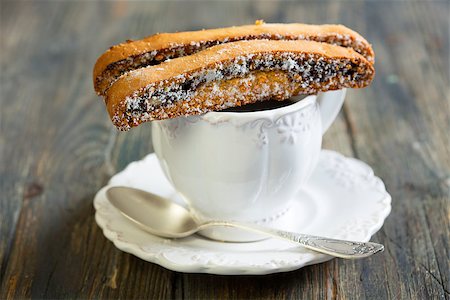 Biscotti with chocolate closeup on an old wooden table. Stock Photo - Budget Royalty-Free & Subscription, Code: 400-07793920