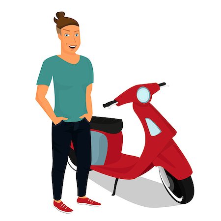 simsearch:400-08415463,k - Hipster guy wearing stylish staying near red motorbike. Stock Photo - Budget Royalty-Free & Subscription, Code: 400-07816887