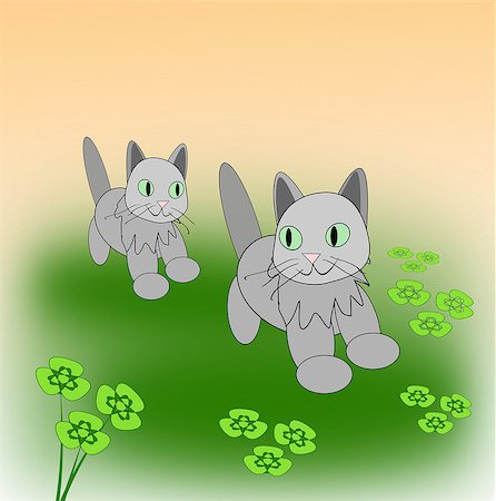simsearch:400-07975760,k - Two little cats playing on a clover meadow. Fotografie stock - Microstock e Abbonamento, Codice: 400-07816914