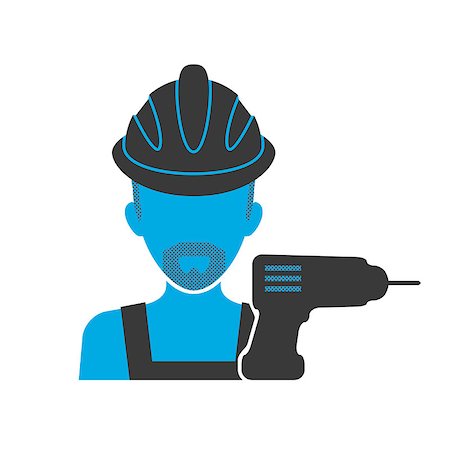 Blue icon of maintenance mechanic wearing helmet with tool Stock Photo - Budget Royalty-Free & Subscription, Code: 400-07817339