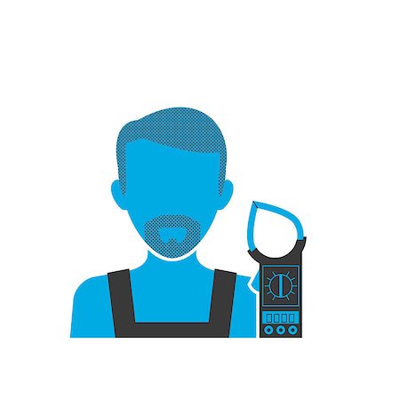 Blue icon of maintenance electrician wearing uniform with multimeter Stock Photo - Budget Royalty-Free & Subscription, Code: 400-07817345