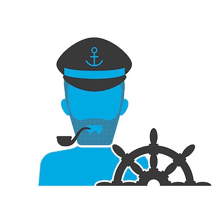 sailor captains uniform - Blue icon of captain wearing hat with helm Stock Photo - Budget Royalty-Free & Subscription, Code: 400-07817340