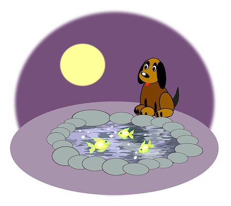 simsearch:400-08114943,k - A little dog sitting and looking at goldfish in the pond. Stock Photo - Budget Royalty-Free & Subscription, Code: 400-07817637
