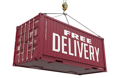 simsearch:400-08772702,k - Free Delivery - Red Cargo Container hoisted with hook Isolated on White Background. Stock Photo - Budget Royalty-Free & Subscription, Code: 400-07817816