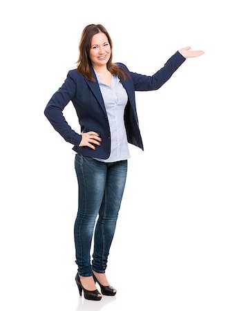 simsearch:400-05912376,k - Business woman showing something with her left hand and looking to the camera, isolated over white Foto de stock - Super Valor sin royalties y Suscripción, Código: 400-07817894