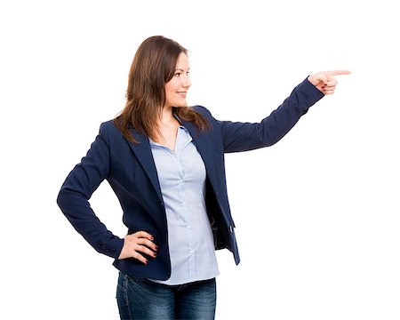 simsearch:400-05912376,k - Business woman pointing to something, isolated over white Foto de stock - Super Valor sin royalties y Suscripción, Código: 400-07817895