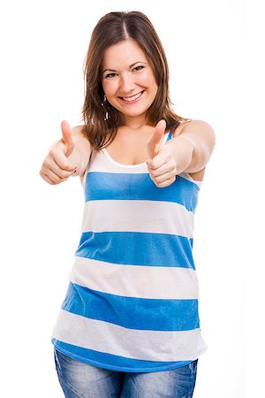 simsearch:400-06769983,k - Beautiful young woman smiling with thumbs up, isolated over white background Foto de stock - Royalty-Free Super Valor e Assinatura, Número: 400-07817921