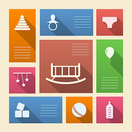 Square colored vector icons with white silhouette toys and place for your text. Stock Photo - Budget Royalty-Free & Subscription, Code: 400-07818099