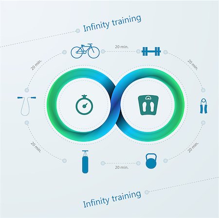 Blue infinity sign with silhouette sport signs around. Vector infographic with Mobius ribbon and training time. Fotografie stock - Microstock e Abbonamento, Codice: 400-07818090