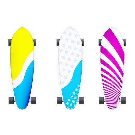 simsearch:400-04347146,k - Set of colored longboards with black wheels. Three isolated vector illustrations on white. Fotografie stock - Microstock e Abbonamento, Codice: 400-07818118