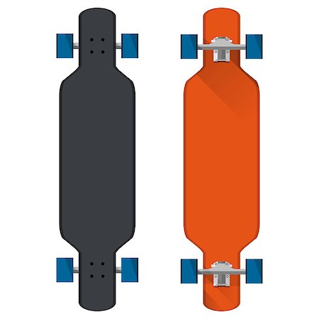 Black and red longboards with blue wheels. Two flat vector illustrations on white. Fotografie stock - Microstock e Abbonamento, Codice: 400-07818119