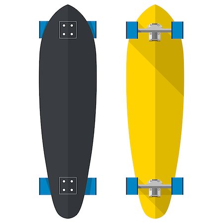 simsearch:400-04347146,k - Black and yellow oval longboards with blue wheels. Two flat vector illustrations on white. Fotografie stock - Microstock e Abbonamento, Codice: 400-07818120