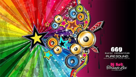 party banner - PArty Club Flyer for Music event with Explosion of colors. Includes a lot of music themes elements and a lot of space for text. Stock Photo - Budget Royalty-Free & Subscription, Code: 400-07818192