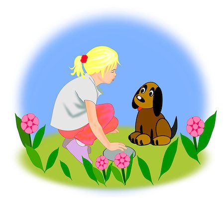 simsearch:400-08731392,k - A little girl and a little dog playing in the garden. Stockbilder - Microstock & Abonnement, Bildnummer: 400-07818230