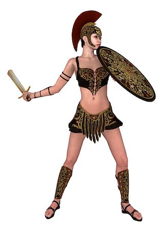 3D digital render of a beautiful female centurion holding a sword and a shield isolated on white background Photographie de stock - Aubaine LD & Abonnement, Code: 400-07818369