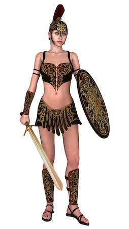 simsearch:400-06513059,k - 3D digital render of a beautiful female centurion holding a sword and a shield isolated on white background Stock Photo - Budget Royalty-Free & Subscription, Code: 400-07818371