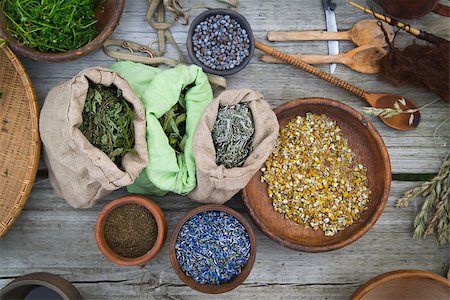 Alternative medicine - table full of herbs Stock Photo - Budget Royalty-Free & Subscription, Code: 400-07818825