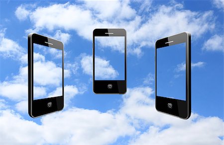 simsearch:400-07308071,k - three modern mobile phones on the cloudy sky Stock Photo - Budget Royalty-Free & Subscription, Code: 400-07818846