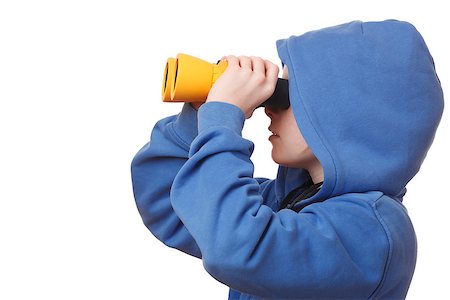 simsearch:400-06744095,k - Portrait of a young girl with binoculars on white background Stock Photo - Budget Royalty-Free & Subscription, Code: 400-07818999