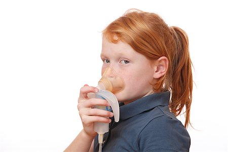 Sick girl inhales some medicine on white background Stock Photo - Budget Royalty-Free & Subscription, Code: 400-07818992