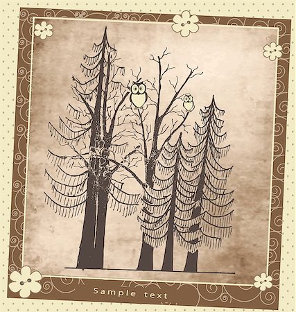 simsearch:400-04273711,k - Vintage greeting card plant composition with birds vector pattern Stockbilder - Microstock & Abonnement, Bildnummer: 400-07819306