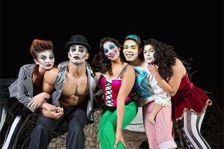 Group of character clowns posing on stage Fotografie stock - Microstock e Abbonamento, Codice: 400-07819386