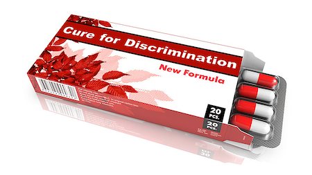 sexismus - Cure for Discrimination - Red Open Blister Pack Tablets Isolated on White. Stockbilder - Microstock & Abonnement, Bildnummer: 400-07819465