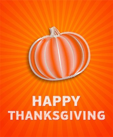 text happy thanksgiving on abstract autumn illustration with striped pumpkin over orange gradient rays Stock Photo - Budget Royalty-Free & Subscription, Code: 400-07819634