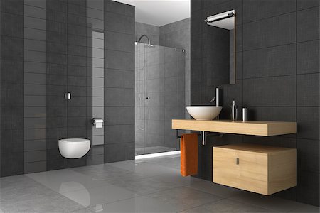 tiled bathroom with wood furniture Stock Photo - Budget Royalty-Free & Subscription, Code: 400-07824018