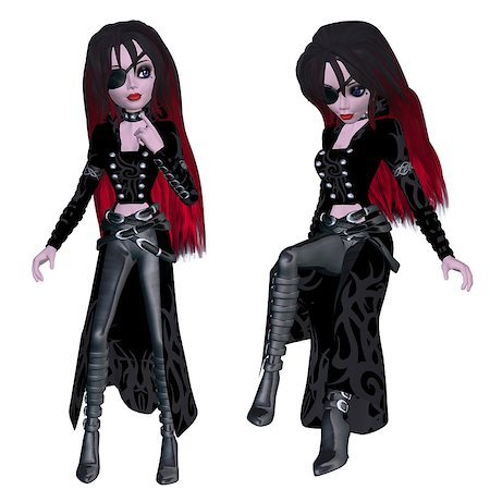Digitally rendered illustration of a gothic girl in pirate outfit. Stock Photo - Budget Royalty-Free & Subscription, Code: 400-07824086