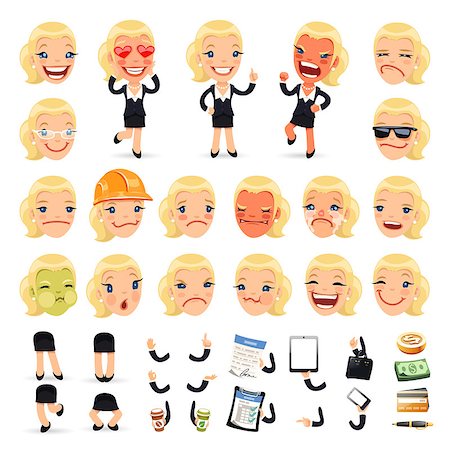 Set of Cartoon Businesswoman Character for Your Design or Aanimation. Isolated on White Background. Clipping paths included in additional jpg format Stock Photo - Budget Royalty-Free & Subscription, Code: 400-07824228